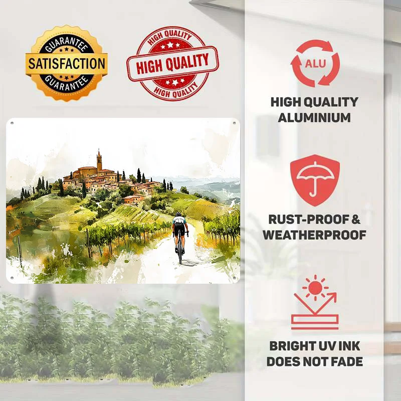 Cycling Through Tuscany Personalized 3D Textured Metal Poster Wall Art Vintage Tin Signs for Living Room Interior Decoration