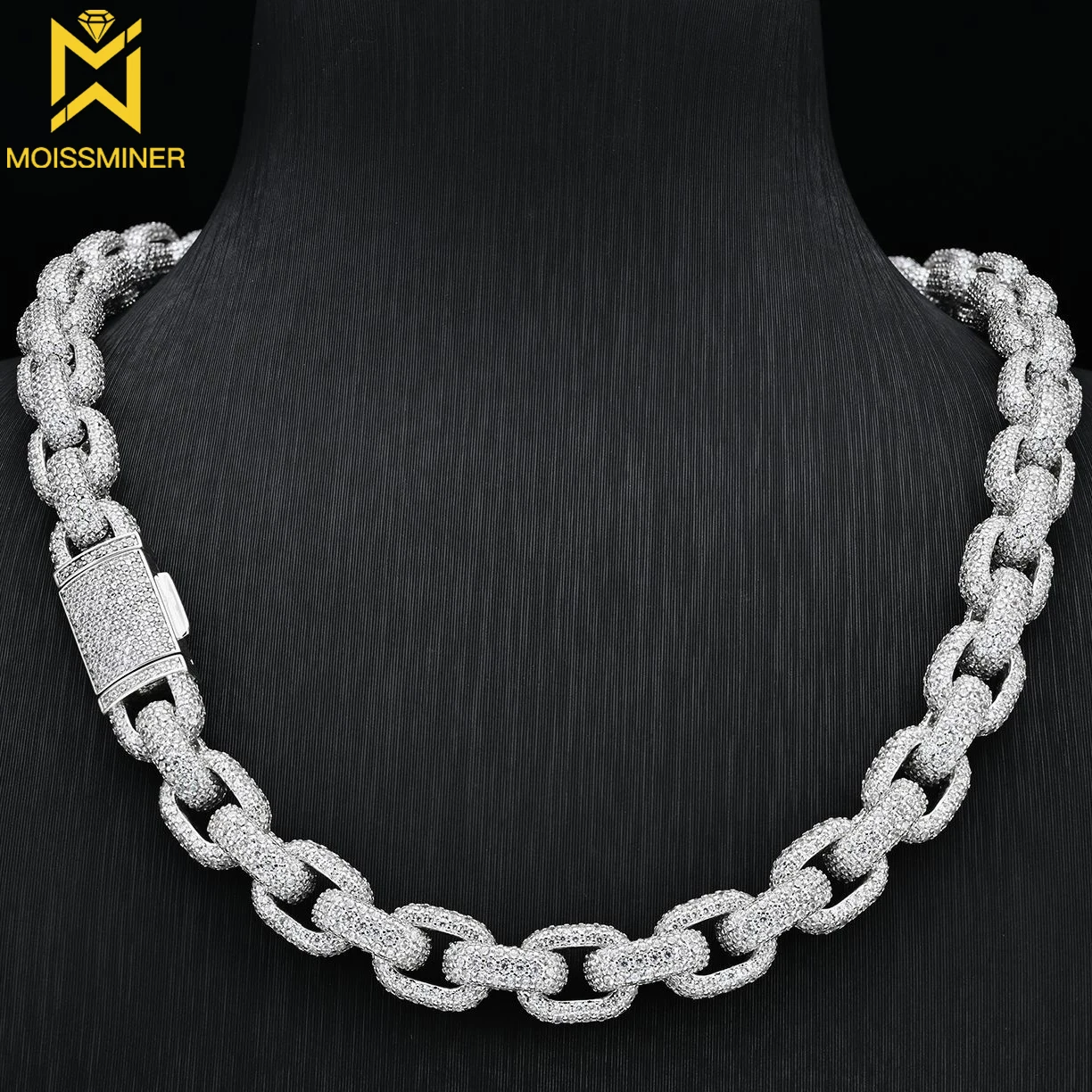 12mm Moissanite S925 Silver O-type Necklace For Men Iced Out Chain Hip Hop Jewelry Pass Diamonds Tester With GRA Free Shipping