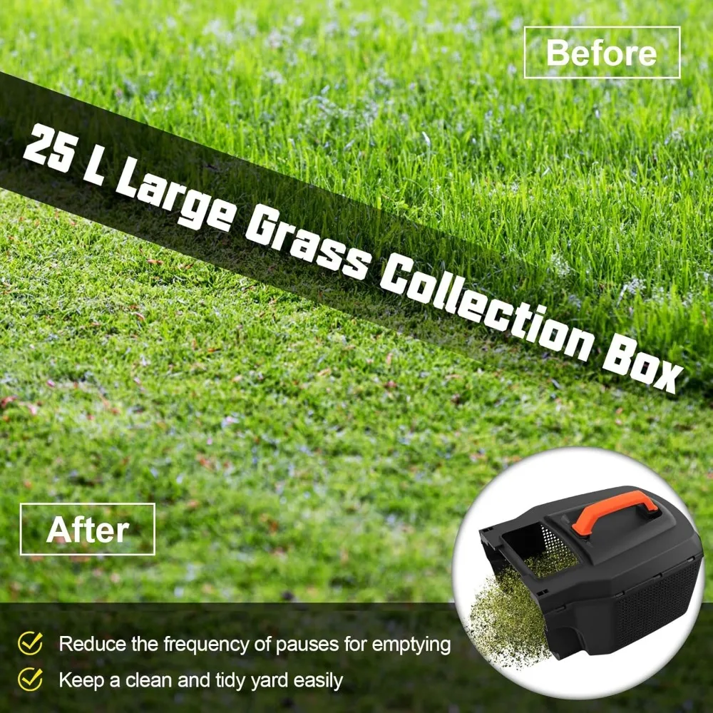 10암페어 구리 모터가 장착된 유선 전기 잔디깎이, 6.6갤런 잔디 수집기, 밀기식 잔디 관리용 3단계 높이 조절 기능