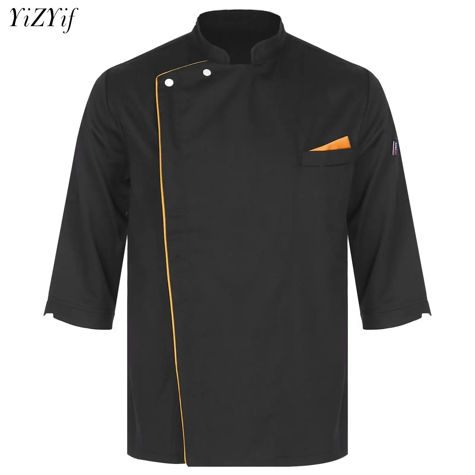 Mens Women Unisex 3/4 Sleeve Chef Jacket Coat Professional Canteen Cook Chef Jacket Restaurant Kitchen Hotel Bakery Work Uniform