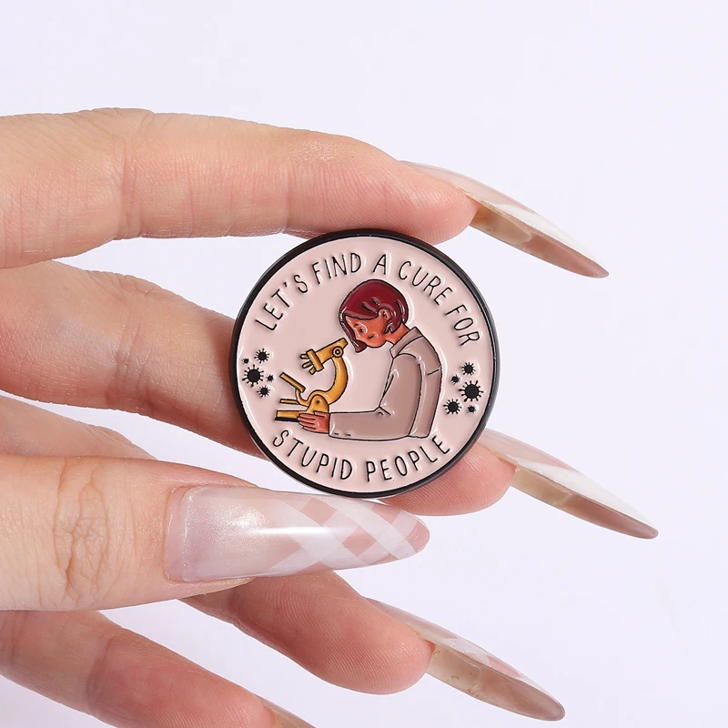 دعونا نجد علاج للأغبياء المينا دبابيس بروش مختبر المجهر عالم دبابيس سترة شارة التلبيب الفكاهة مجوهرات هدية