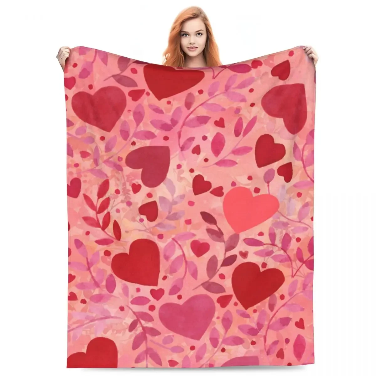 

Valentine's Day Flannel Blankets Red Hearts Pattern Warm Soft Throw Blanket for Living Room Camping Fun Bedspread Sofa Bed Cover