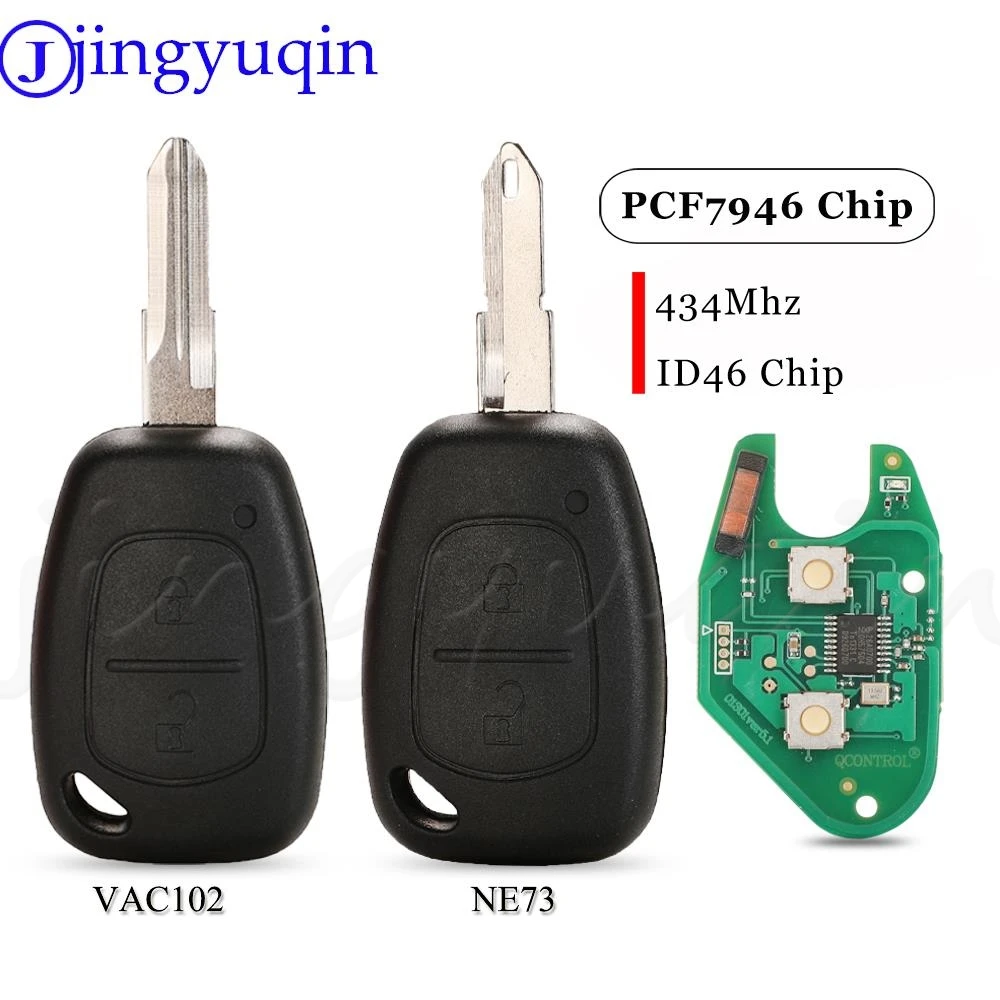 jingyuqin 2 Buttons Car Remote Key 433Mhz ID46 Pcf7946 For Renault Traffic Master Vivaro Movano Kangoo Ne73 VAC102 Blade