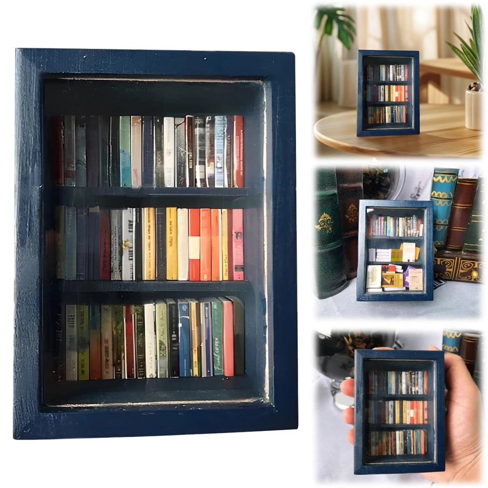 Mini Bookshelf Ornament (60PCS Mini Books) Shake Bookshelf Shake Away Your Anxiety Shake Your Anxiety for Home Room Office Decor