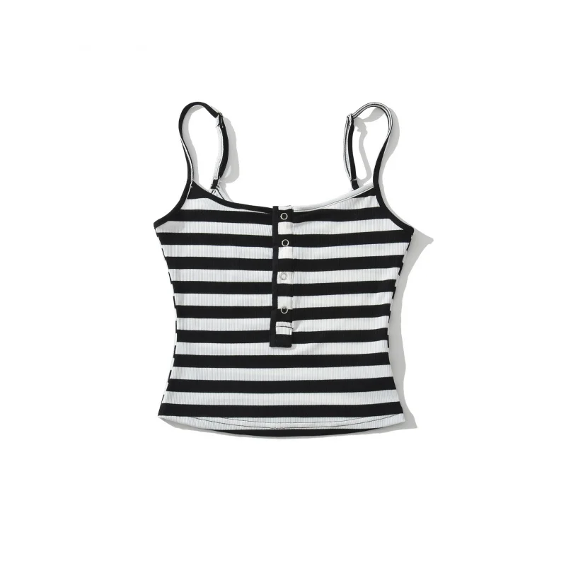 BT959-26 Spring U Neck Striped Cropped Camisole with Hidden Snap Front Korean Slim Vest
