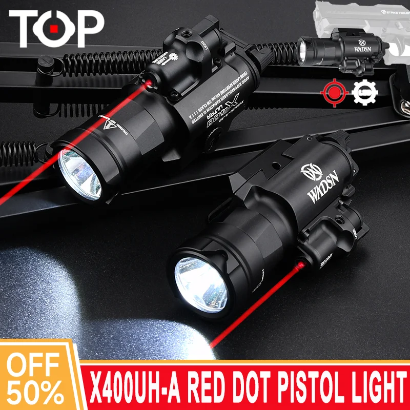 

WADSN Top Tactical X400 X400UH-A Flashlight Red Dot Laser Strobe White LED Weapon Light Metal Hanging Pistol Light Green Lasers