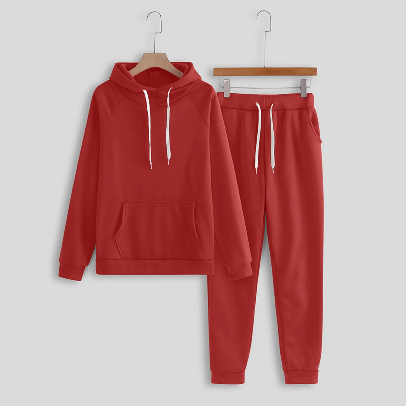 Terno com capuz monocromático feminino de lã, terno esportivo casual, calça confortável e quente, moda outono e inverno