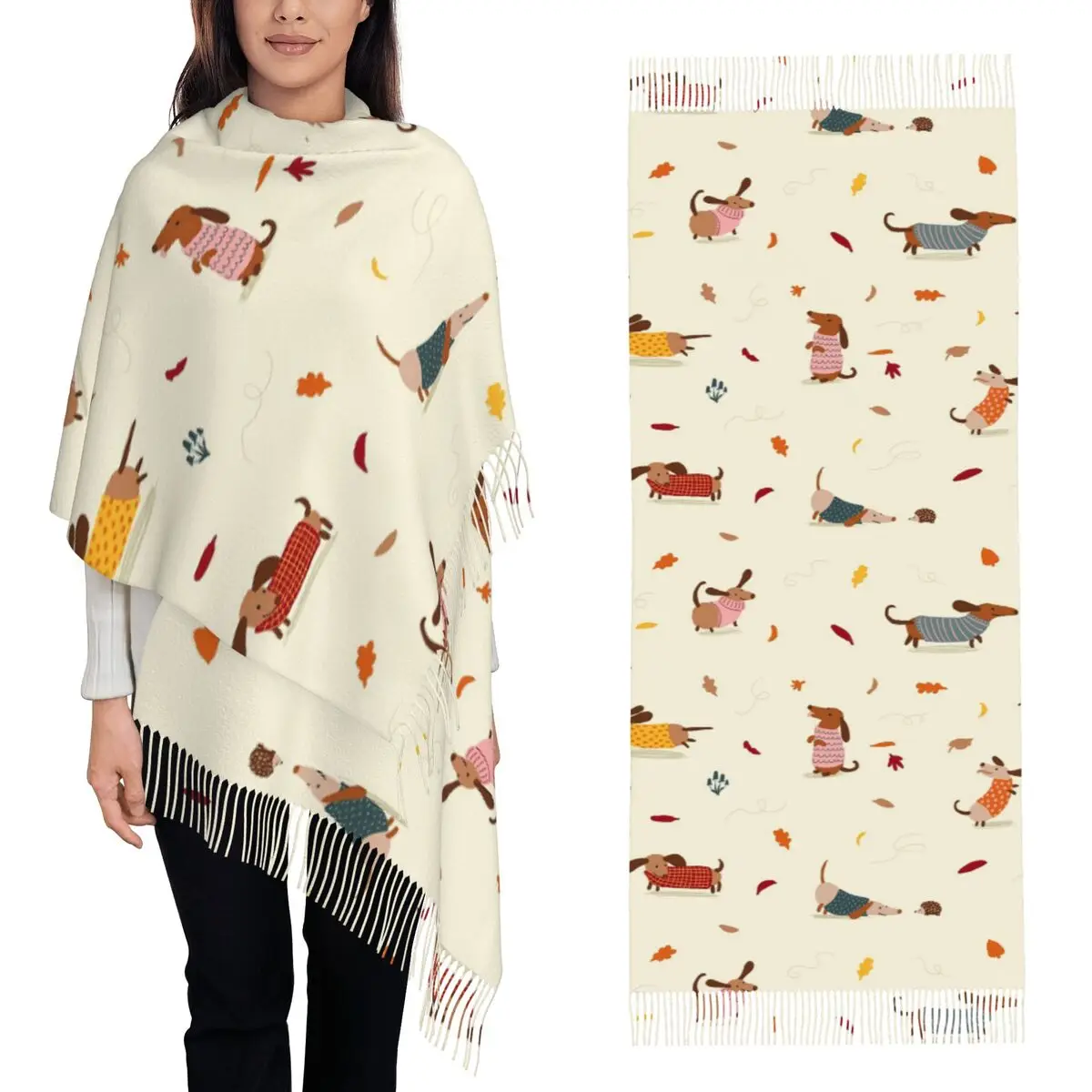 Sausage Dog Dachshund Cute Scarf Tassel Scarves for Women Soft Warm Shawls and Wraps Long Fall Winter Shawl Wrap
