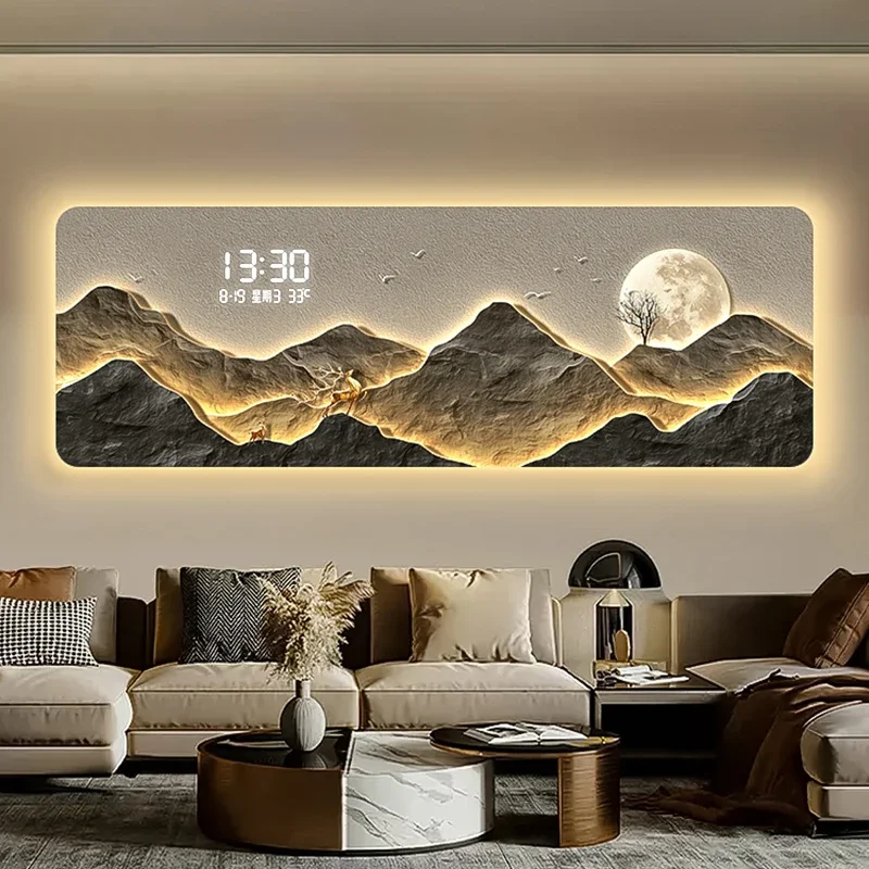 2025 High End Living Room Decoration Painting, LED Digital Electronic Clock, Mountain Back Atmosphere Light Hanging Painting view 4