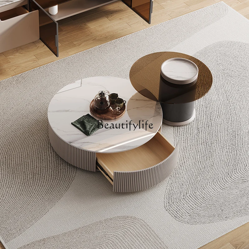 

Nordic modern simple small apartment living room household round rock slab coffee table table