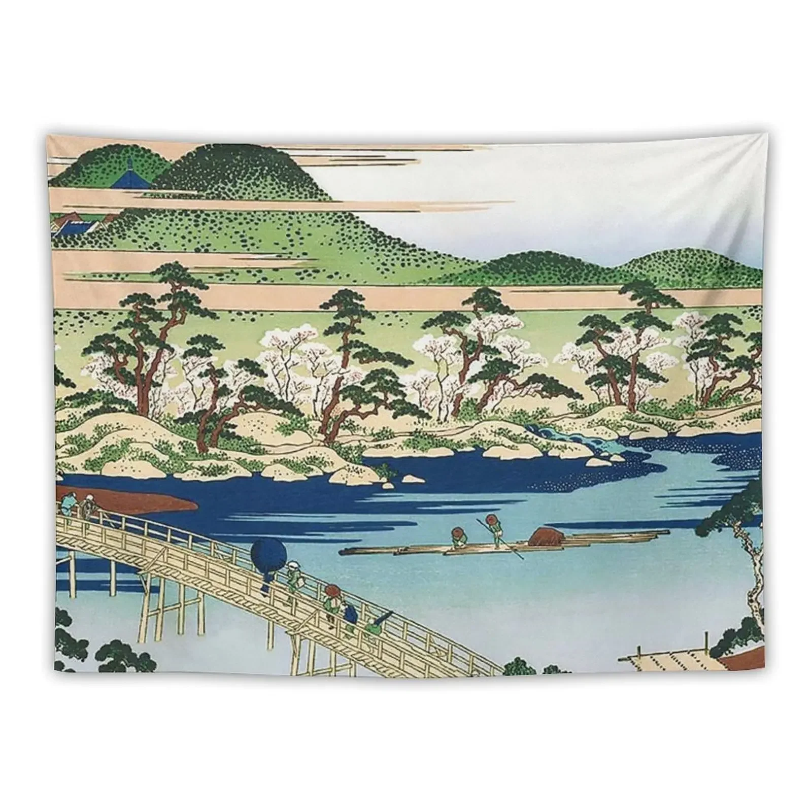 Togetsu Bridge at Arashiyama in Yamashiro Province by Katsushika Hokusai Tapestry Bathroom Decor Things To The Room Tapestry