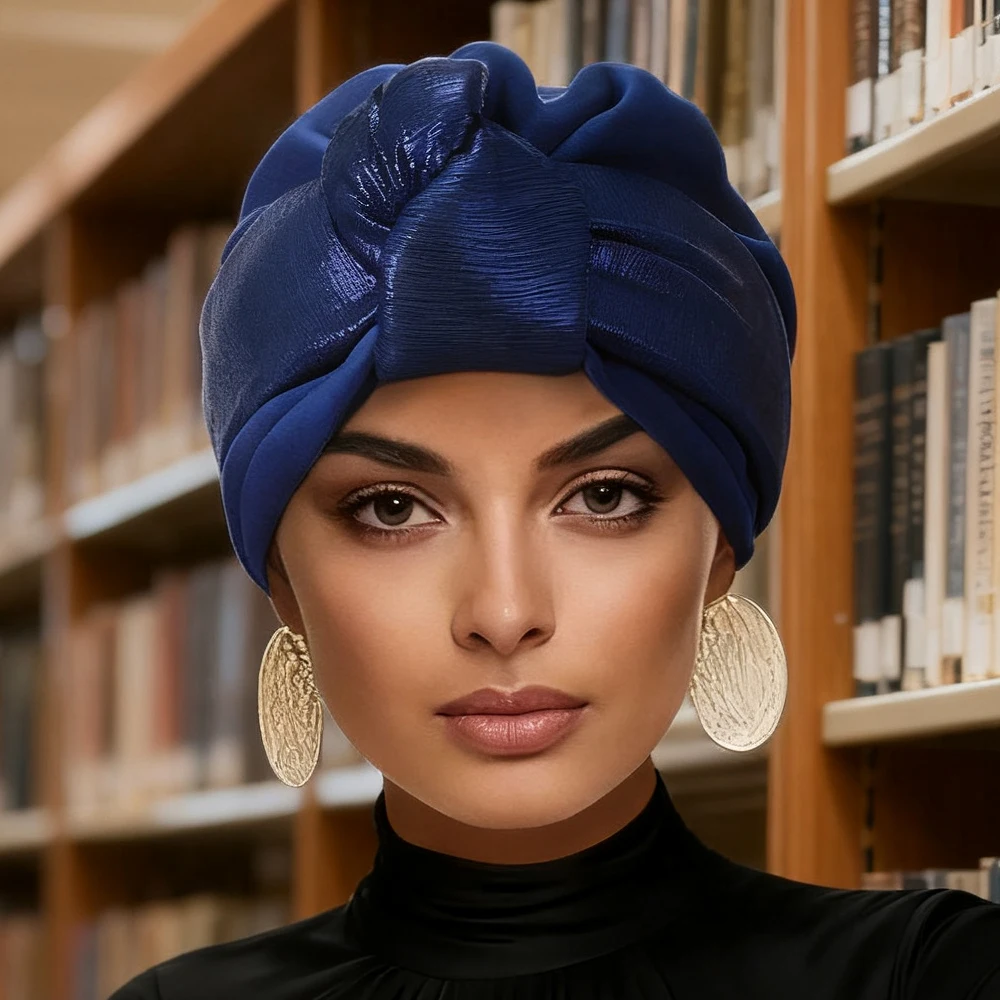 

Muslim Women Knot Turban Female Bandana Cap Wedding Headtie Party Headwear Female Fashion Head Wraps Headscarf African Auto Gele