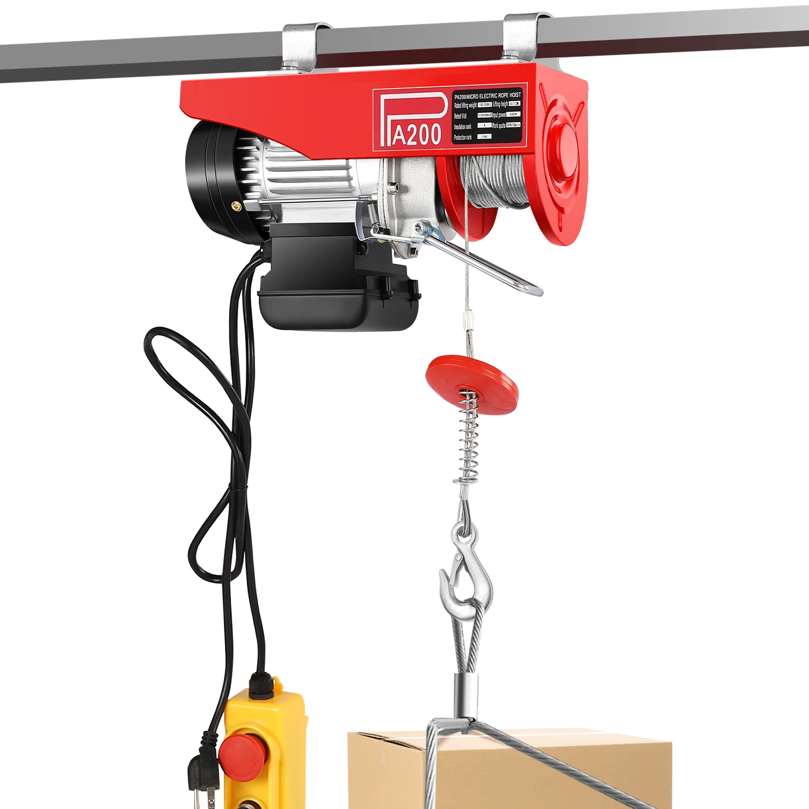 Electric Hoist 440LBS with Wired Remote Control & Single/Double Slings Electric Winch, Attic Hoist, Steel Electric Lift, 110V