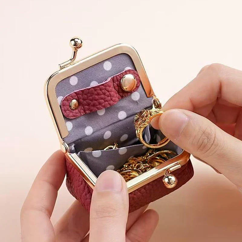 

Кошелек из натуральной кожи с застежкой Kiss Lock, однотонный, квадратный, кожаная сумка для украшений, многофункциональная мини-сумочка для мелочей, для сережек