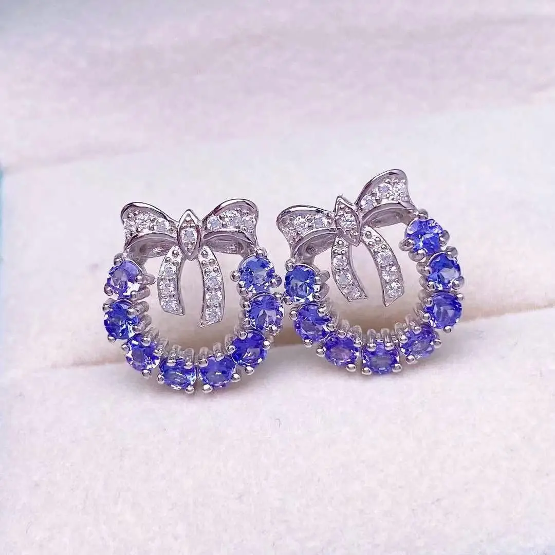 

ZECAA Tanzanite Jewelry Tanzanite Stud Earrings For Woman With Natural Tanzanite Stone 3*3mm Tanzanite Stud Earrings Jewelry