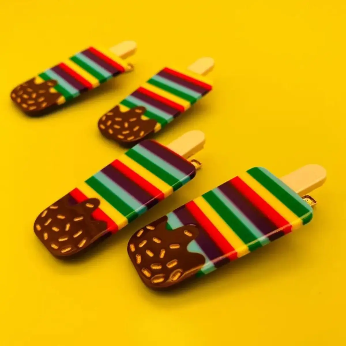 

Rainbow Striped Ice Cream Side Hair Clip | Original Colorful Duckbill Clip, Acetate Hair Accessory, Summer Dopamine Style