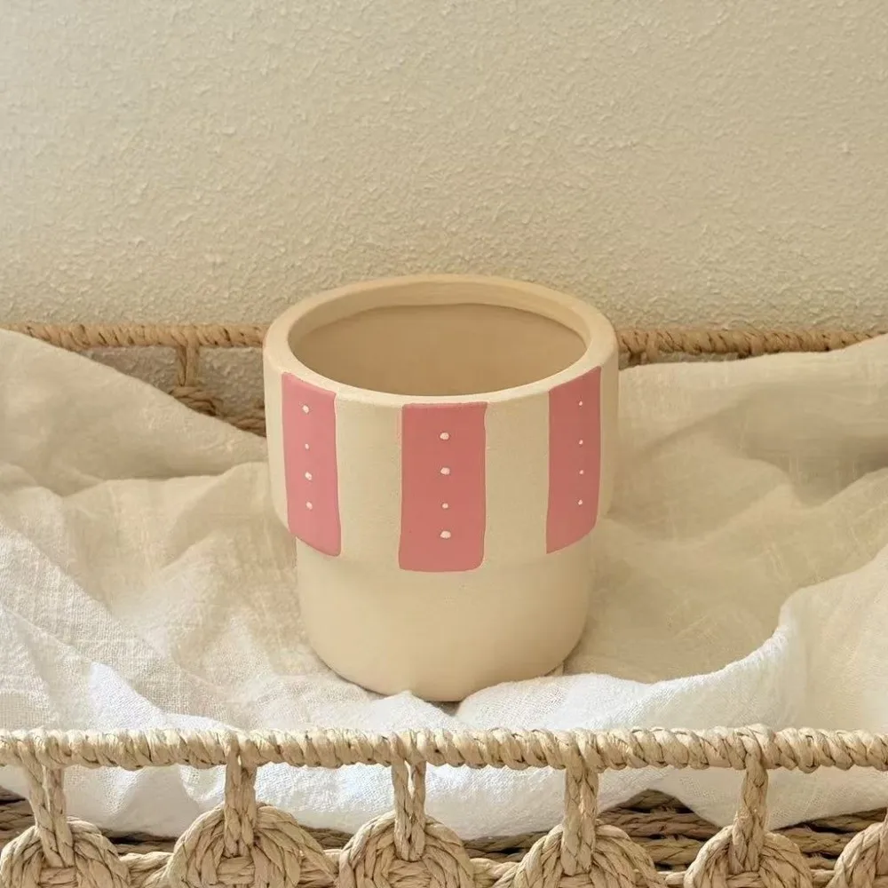 Cute Cartoon Style Ceramic Flower Pot Breathable Vintage Succulent Plant Pot Flower Pattern Potted