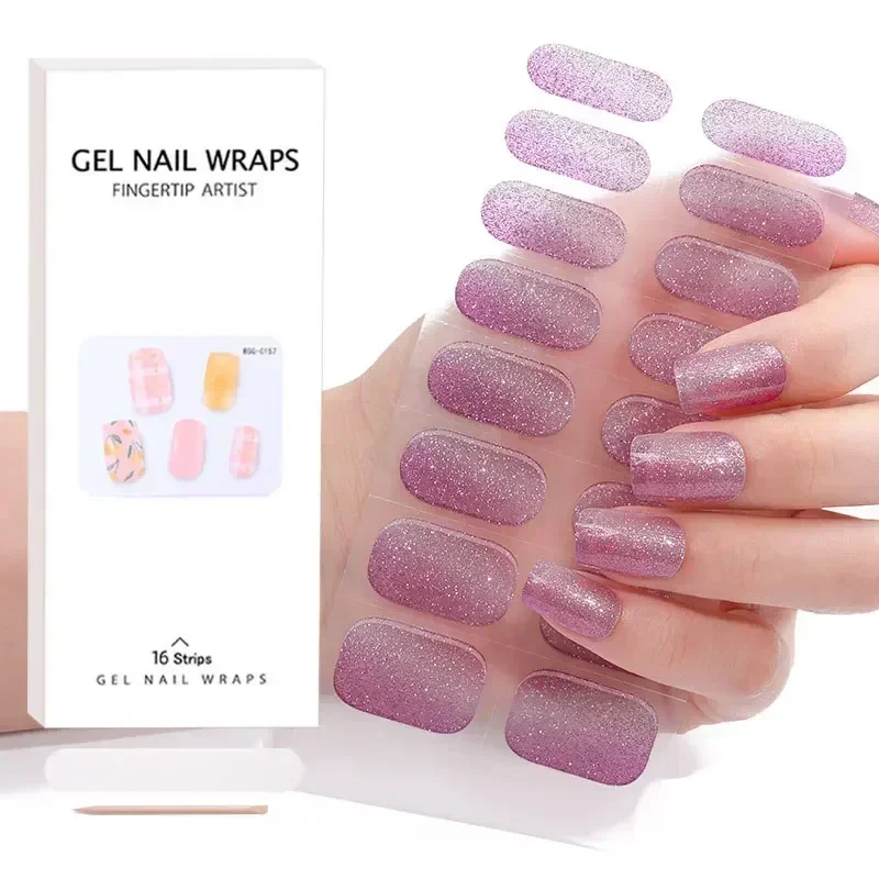 Farbverlauf rosa halb gehärtete Gel nagelst reifen Patch Slider Blumen Kleber Voll abdeckung Gel Nagel Stcikers UV-Lampe gehärtete Maniküre