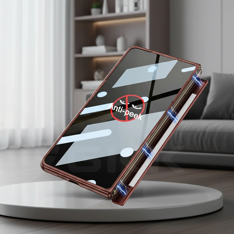 Front Anti-peek Glass Protective Case For Honor Magic V5 Magnetic Hinge Wireless Charge Ring Holder Hard Cover For Magic V5 Case