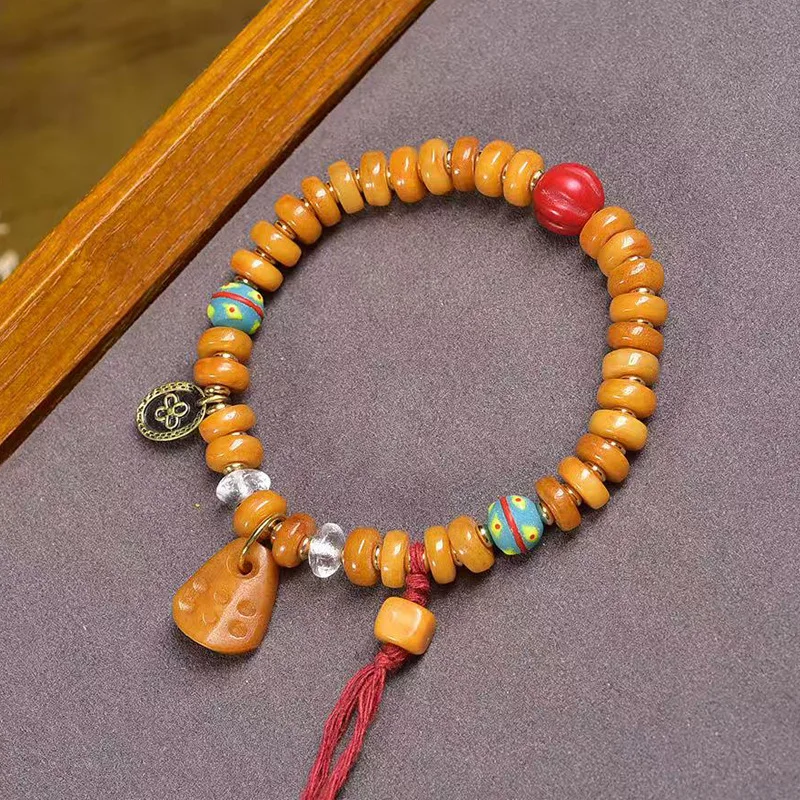 

Tibetan Reflux China Plate Bracelet Single Circle Xueba Melon Beads Colored Glaze Yak Bone Accessories Ro