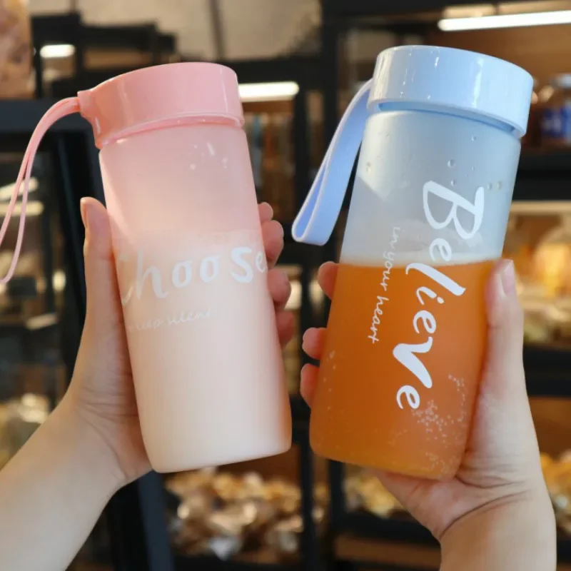 600ml Korean Scrub Plastic Water Cup Motion Water Bottles Summer Student Trend Outdoor Space Milk Bottle Smart water bottle Boba