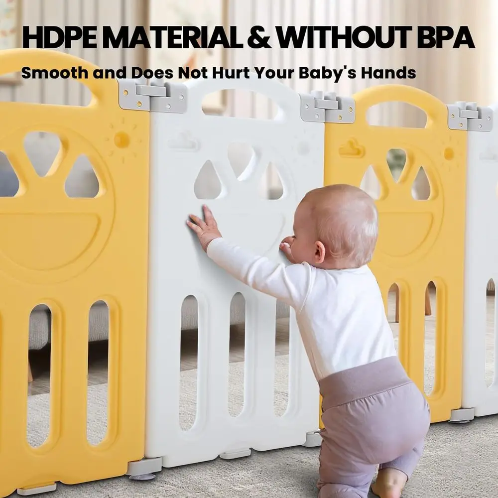 روضة أطفال متينة مكونة من 18 لوحة، مقاس 69 × 69 سم، مثالية للأطفال الصغار، متعددة الاستخدامات للاستخدام الداخلي والخارجي، أصفر وأبيض #5