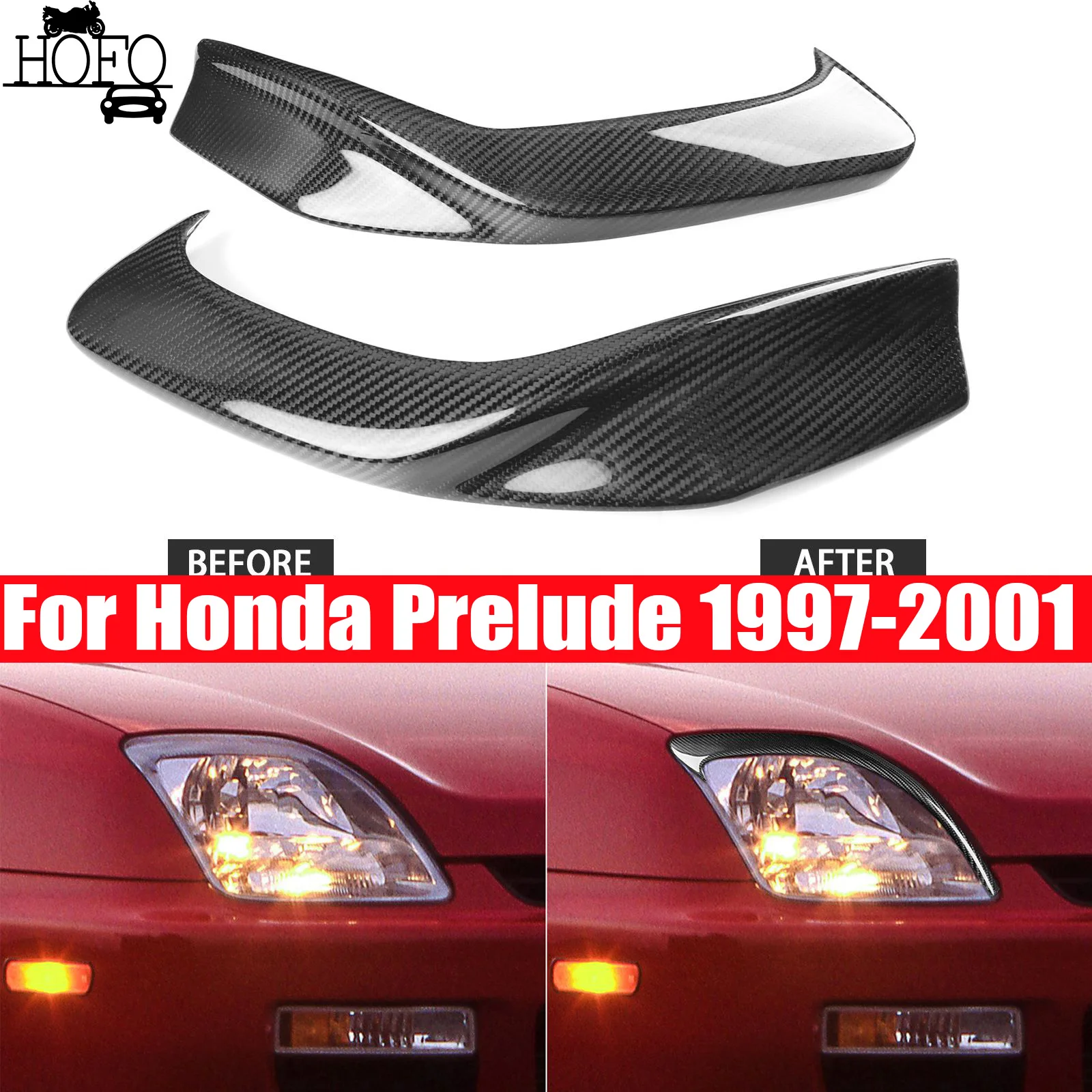 

Carbon Fiber Car Front Headlight Eyebrow Lamp Trim For Honda Prelude 1997-2001