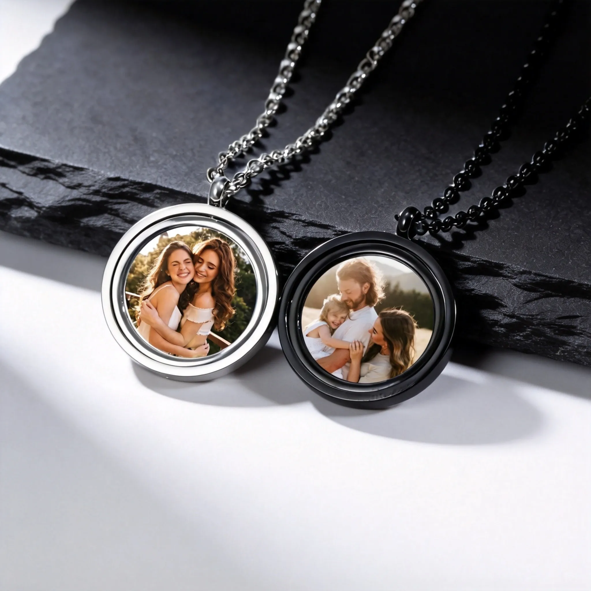 

Custom 1/2 Photos Necklace for Men Women,Waterproof Stainless Steel Picture Pendant Necklace,Anniversary Family Couple Gift