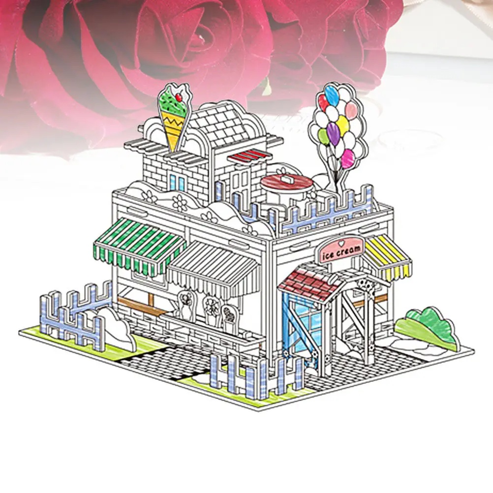 

1Set 3D Graffiti Puzzle House Educational DIY Coloring Paperboard Gift for Kids Hand Eye Coordination Graffiti Puzzles