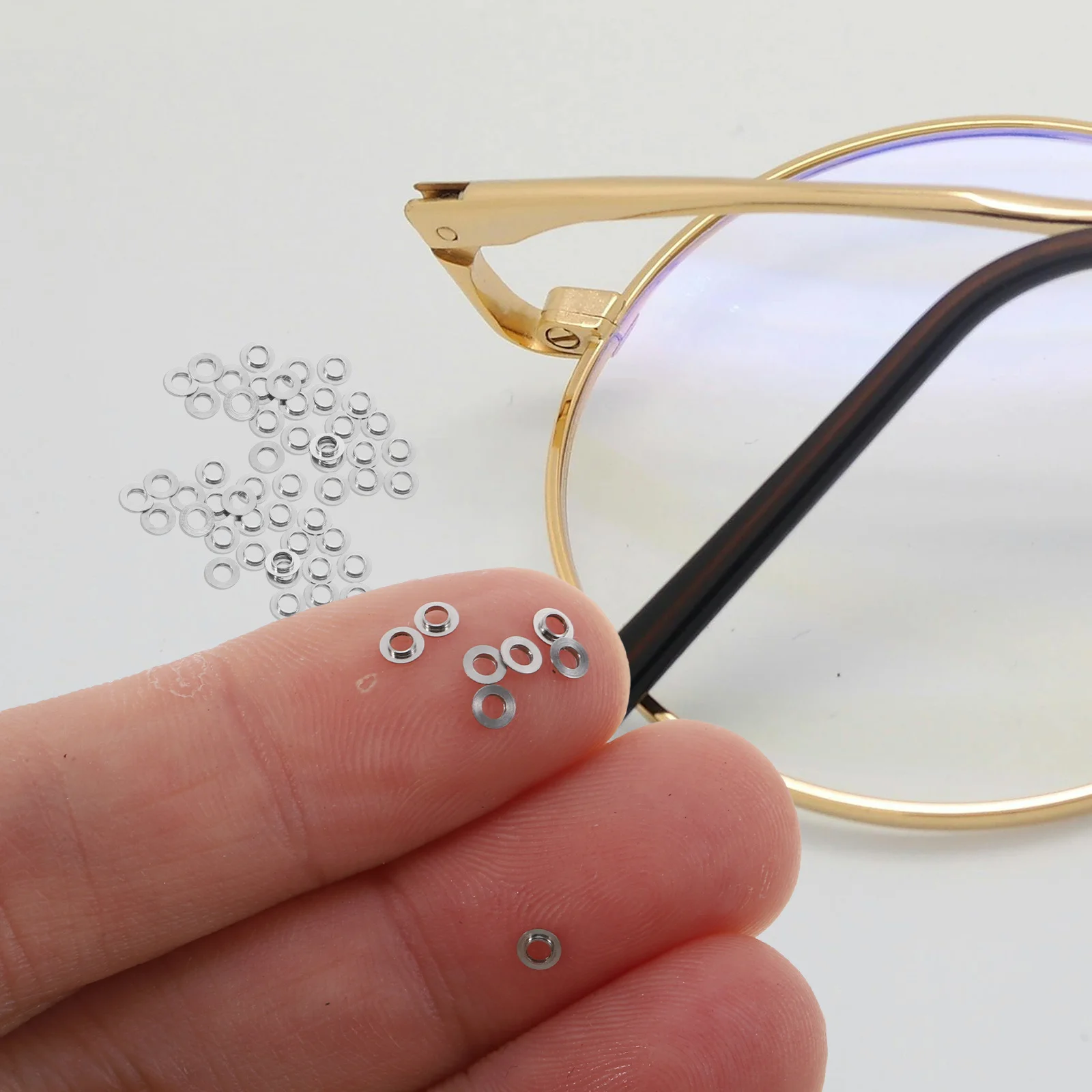 50 قطعة من ملحقات النظارات، جوانات محدبة من الفولاذ المقاوم للصدأ، غسالات متينة لقطع غيار إصلاح النظارات
