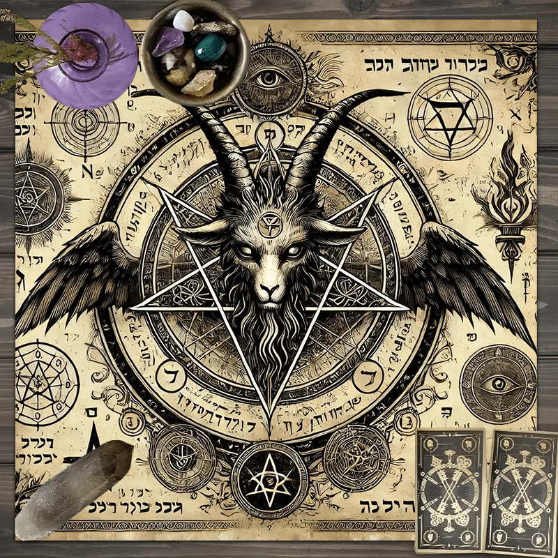 VIKAMA Dark Ritual Tablecloth Pentagram Goat Hebrew Runes Altar Divination Gothic Decorative Magic Circle Tablecloth - view 3