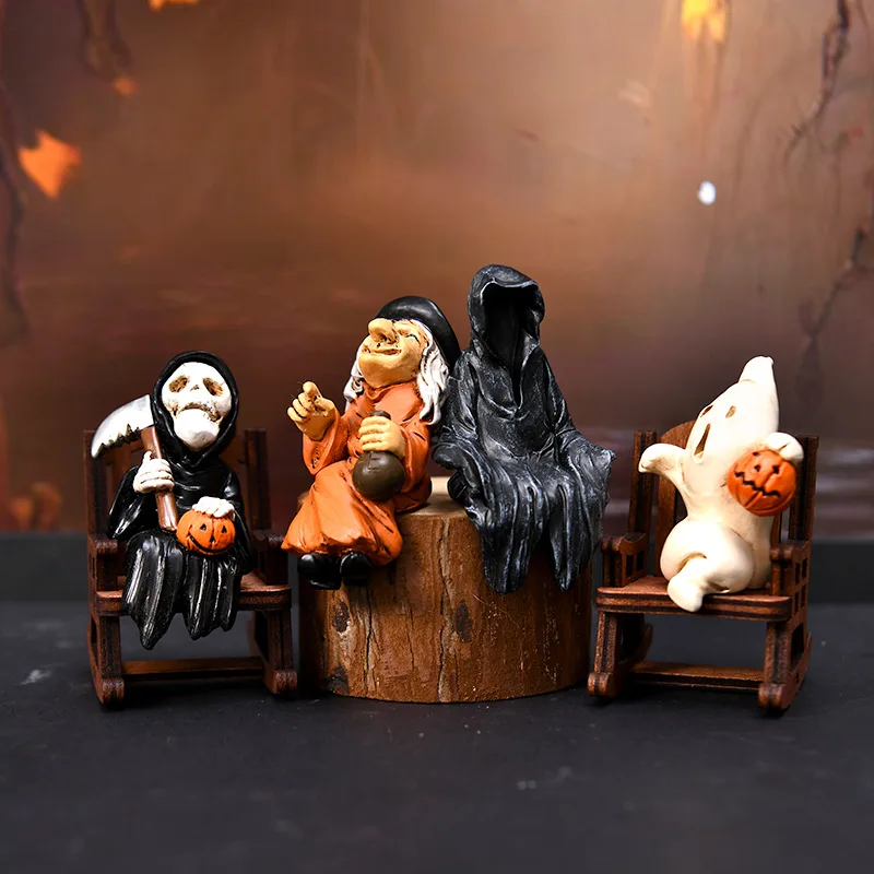 

Halloween witch ghost rocking chair cute handmade ornament decoration ghost black-clad man car resin ornament