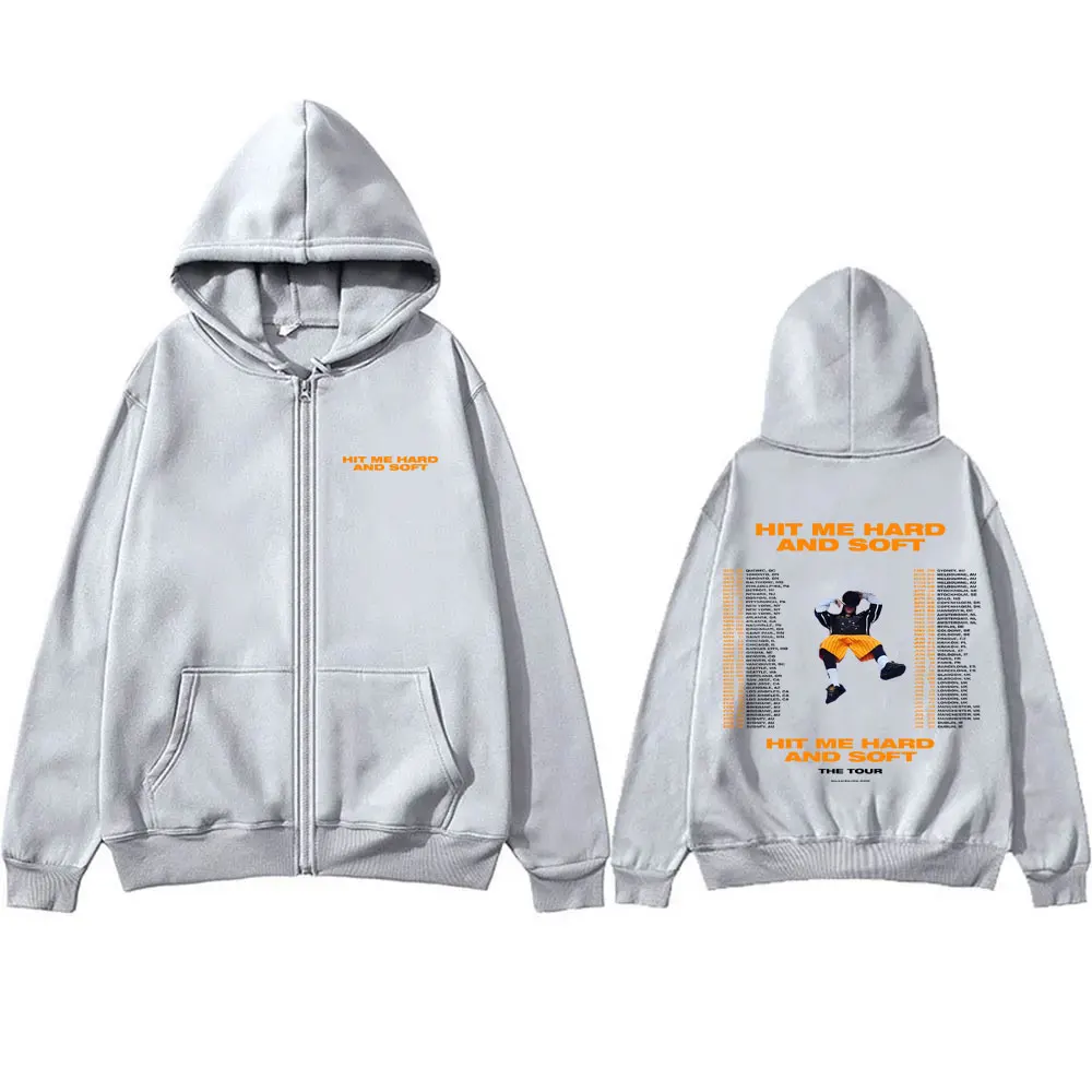 Hit Me Hard and Soft 2024 Tour Zipper Hoodie Men's Casual Trend Music Zip Up Jacket Men Women Fashion Oversized Zip Up Hoodies