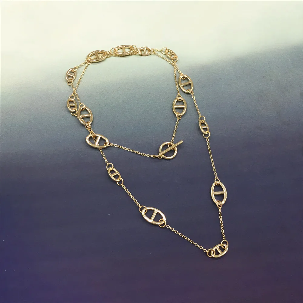 High Quality  Sweater Necklace Gold Color Long Chain Fashion Necklace for Women Party Jewelry