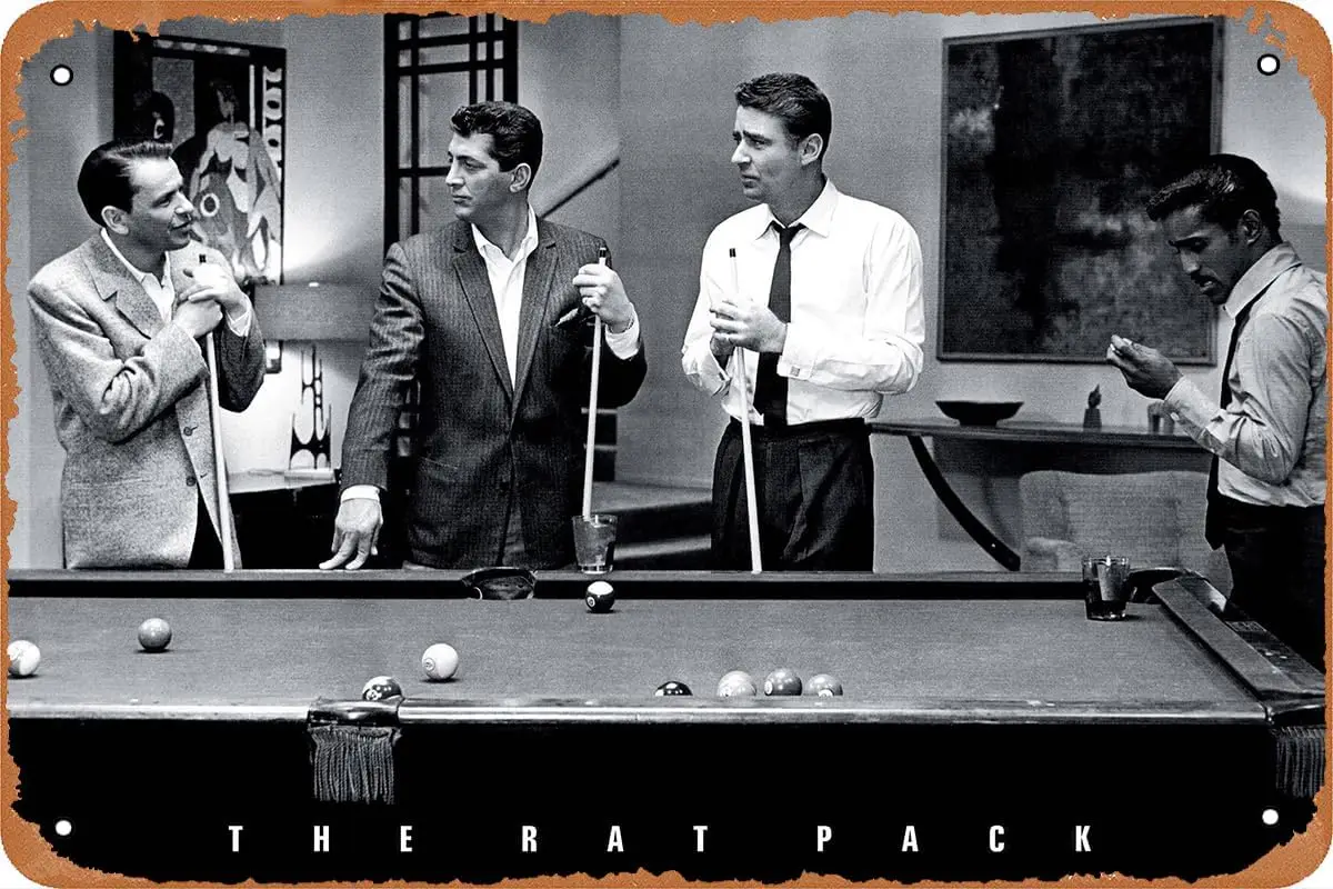 The Rat Pack Playing Billiards Poster Black White Vintage Tin Sign for Cafe Bar Man Cave Garage Home Wall Art Decor Gift Re sign