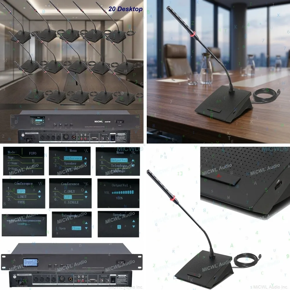 Pro 20 Pcs Desktop Microphone Gooseneck Conference Wired System, 1 Master with 20 Table Units for Meetings