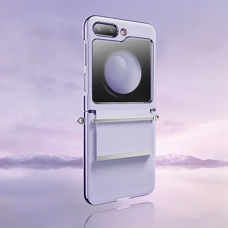 For Samsung Galaxy Z Flip 5 5G Case Luxury Hand Strap Skin Friendly Matte Leather Adjustable Folding Hinge Shockproof Hard Case