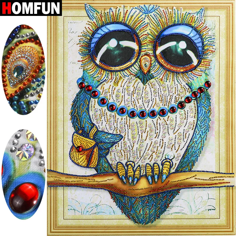 

HOMFUN 5D Diamond Painting Animal Special Shape Diamond Embroidery Owl Picture With Rhinestones gift Home Decor Gift 40x50cm