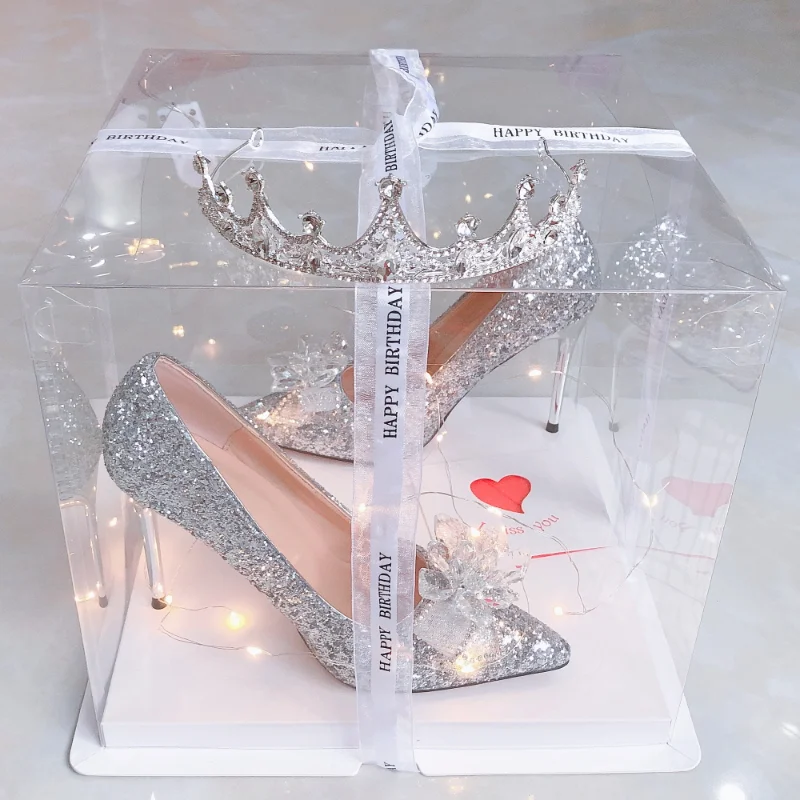 Shoes for Girls High Heels Rhinestone Elegant Woman Heeled Dress Bridal bow sweet Stiletto Princess style Birthday Gifts Adults