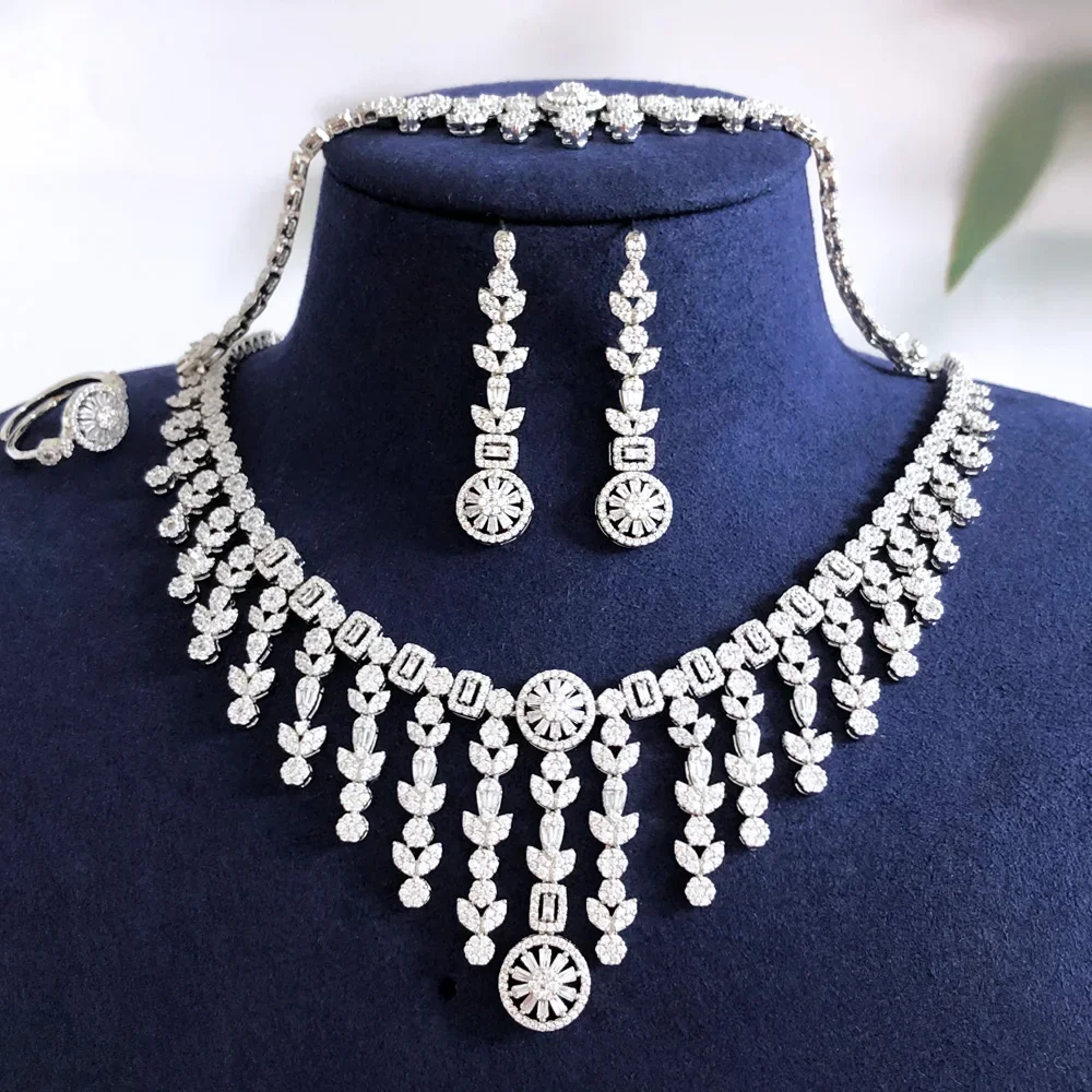 

Kellybola 4PCS Shiny Luxury Necklace Bangle Earrings Ring Jewelry Set Brides Wedding Jewellery Full CZ New Charm High Quality