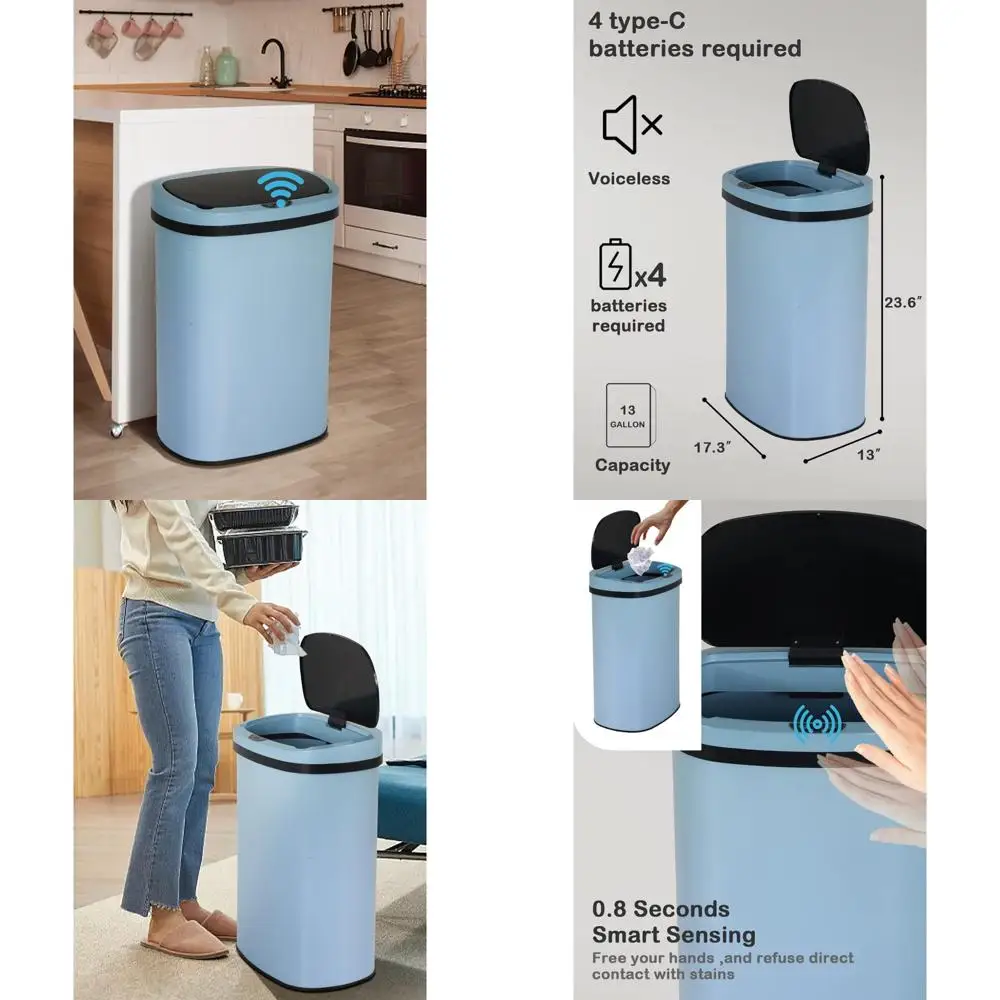 

50l stainless steel touchless lid automatic kitchen trash bin