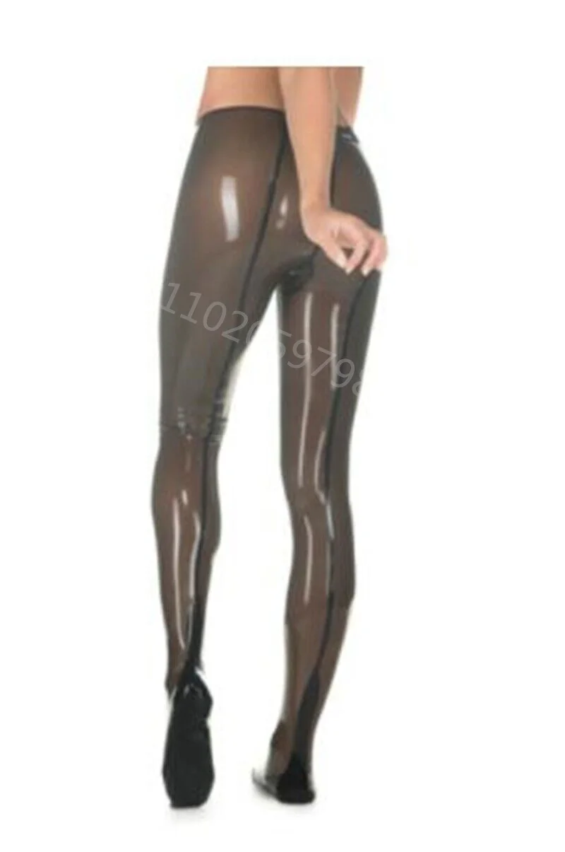 Latex gummi leggings transparent black with trims high wiast 0.4mm customize