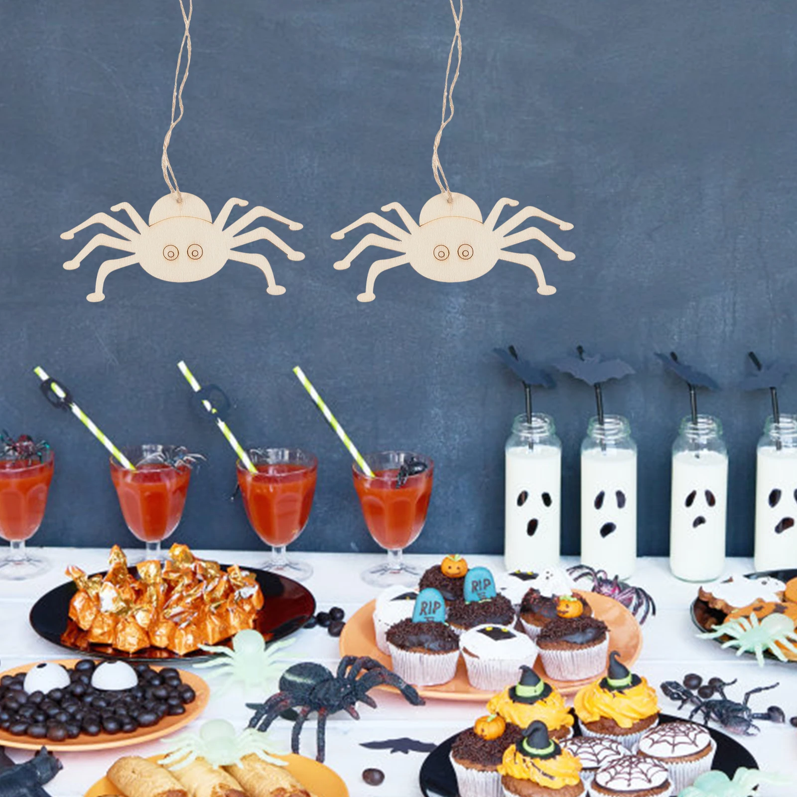 

20pcs Halloween Wood Cutouts Unfinished Wooden Slices Diy Craft Hanging Ornaments For Painting Coloring Engraving Graffiti