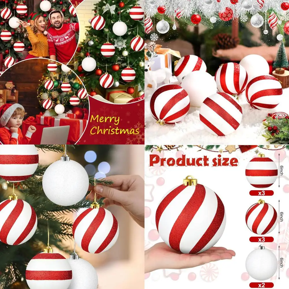 

Jumbo Shatterproof Red and White Outdoor Christmas Tree Ornaments, 6 Inch Giant Oversized Balls for Lawn Yard Hanging Decor