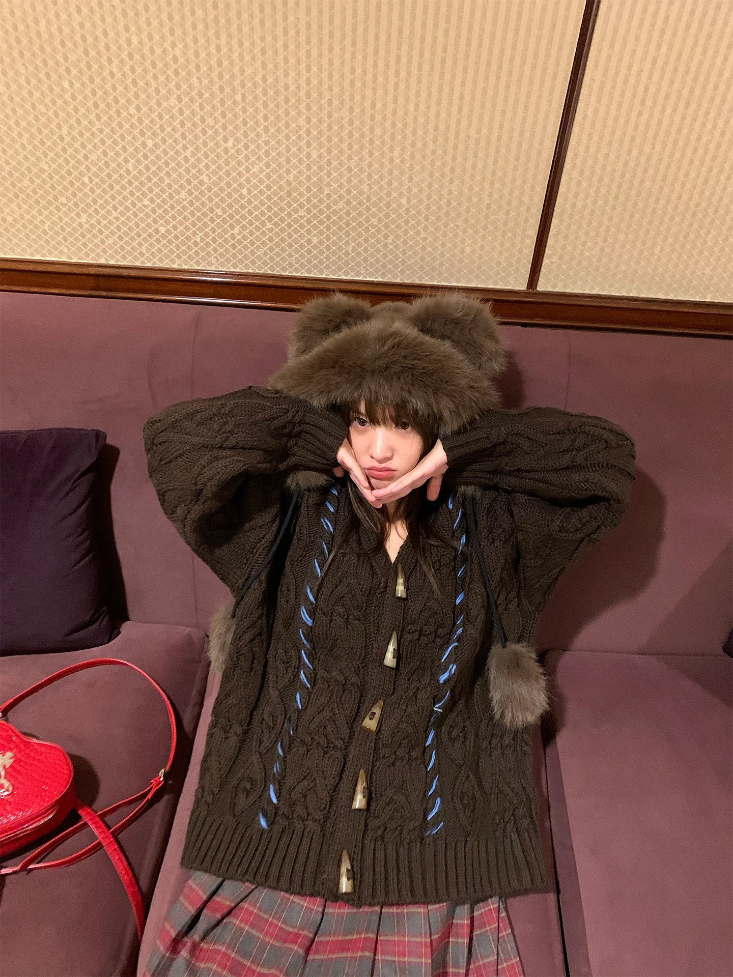 

Thiened Knitted Woolen Open Cardigan Women's Winter Sweater Loose Lazy Sle eepskin Jaet Vintage Twist Pattern