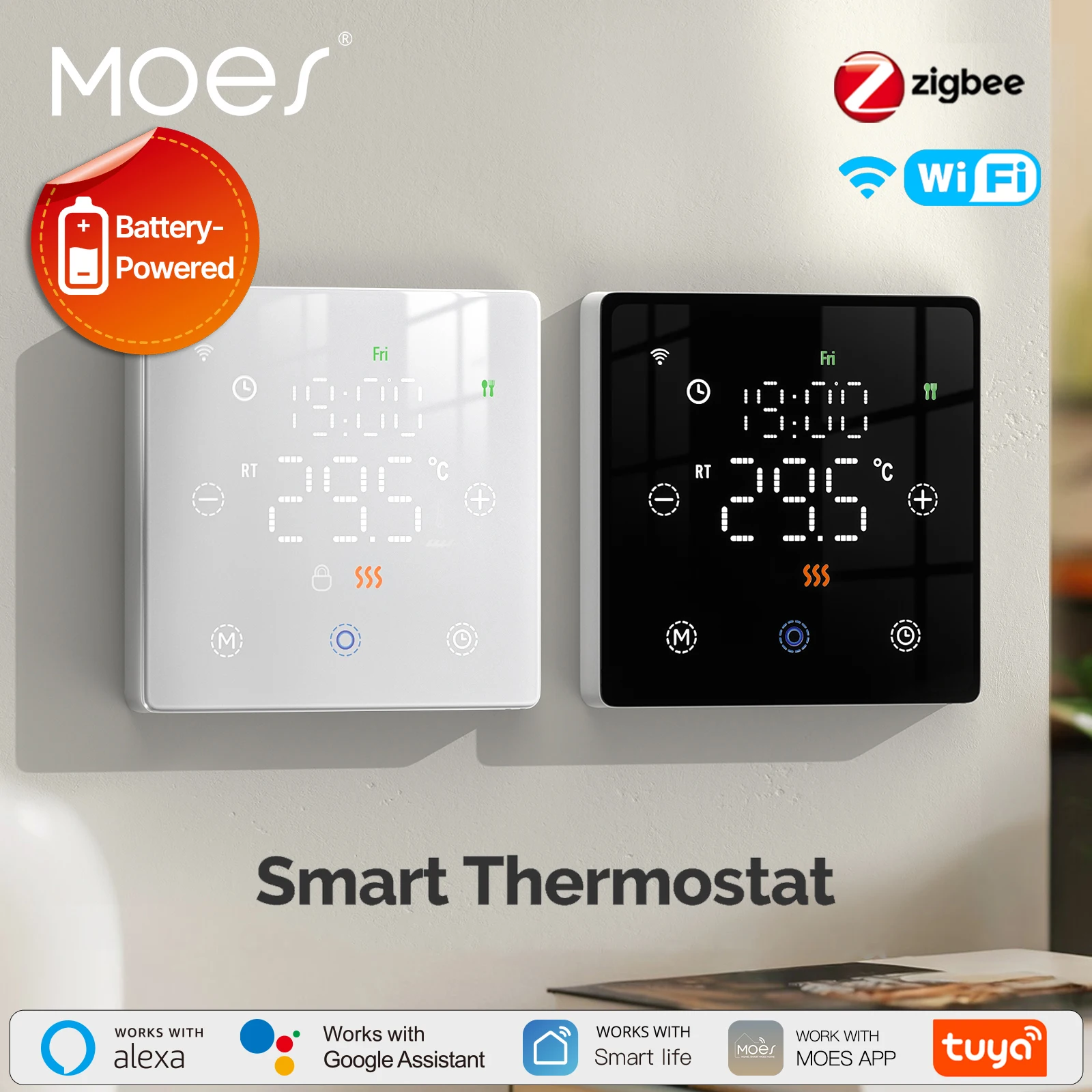 

MOES Tuya Smart WiFi/ZigBee термостат с низким питанием от батареи контроллер температуры газового котла работает с Alexa Google Home