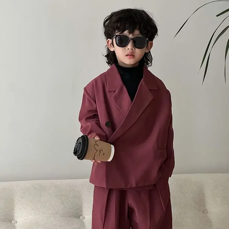 Teen Boys Suit Fashion Loose Blazer Pants Two Pieces Casual School Kids Clothes Set 8 10 Years Child Piano Uniform Girls Costume