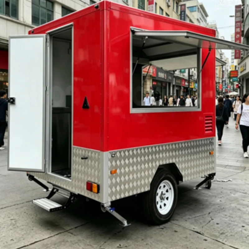 

Fast Food Mobile Kitchen Consession Trailers Food Trailer Truck Fully Equipped with Display Refrigerator for Snack Customizable