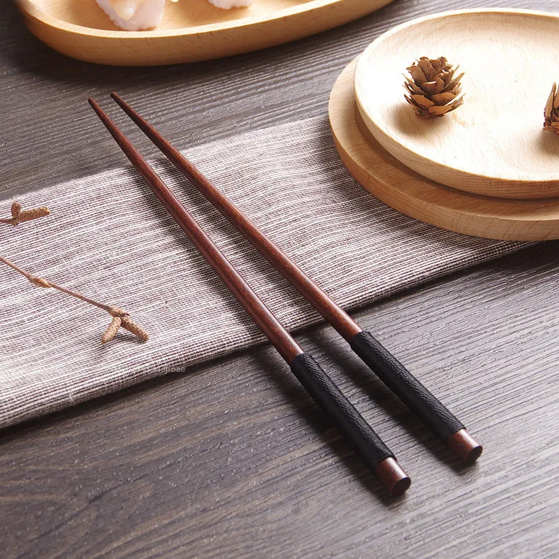 Handmade Japanese Natural Chestnut Wood Sushi Chopsticks Set Value Gift Sushi Chinese Food Tie Line Tableware