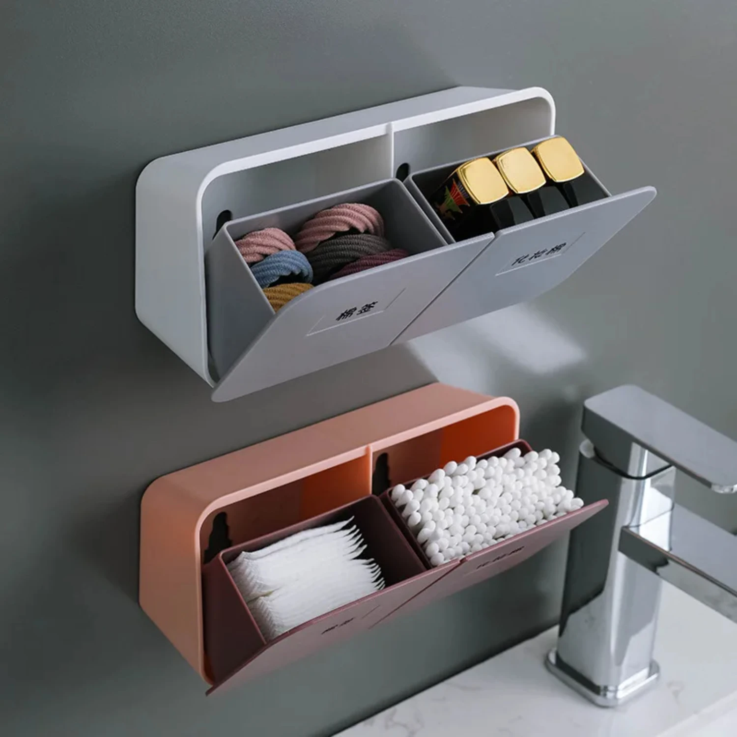 Bathroom Organizer Cotton Pads  Plastic Swab Holder Wall-mounted Tampon Container Cotton Swab Holder Cosmetic Organizer